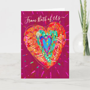 Carte Rétro Hippie Rose Turquoise Coeur Saint-Valentin