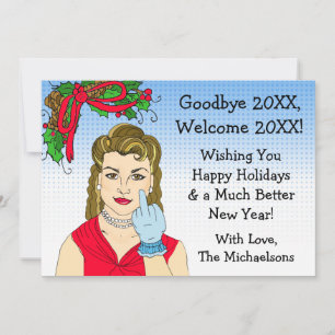 Carte Retro Lady Flipping Bird Christmas