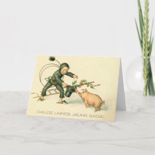 Carte rétro lettone de porc et de rein balai nouve