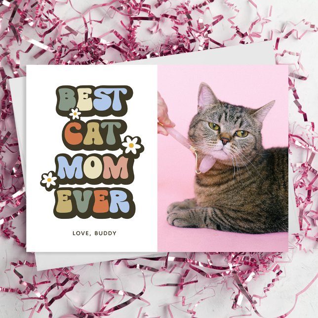 Carte Retro Meilleur Chat Maman Anniversaire Fête des mè (Créateur téléchargé)