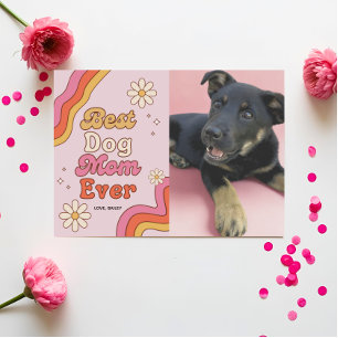 Carte Retro Meilleur chien maman jamais rose et margueri
