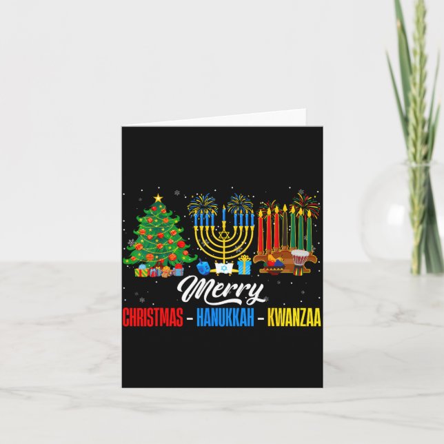 Carte Retro Merry Christmas Hanukkah Kwanzaa Happy Holid (Devant)