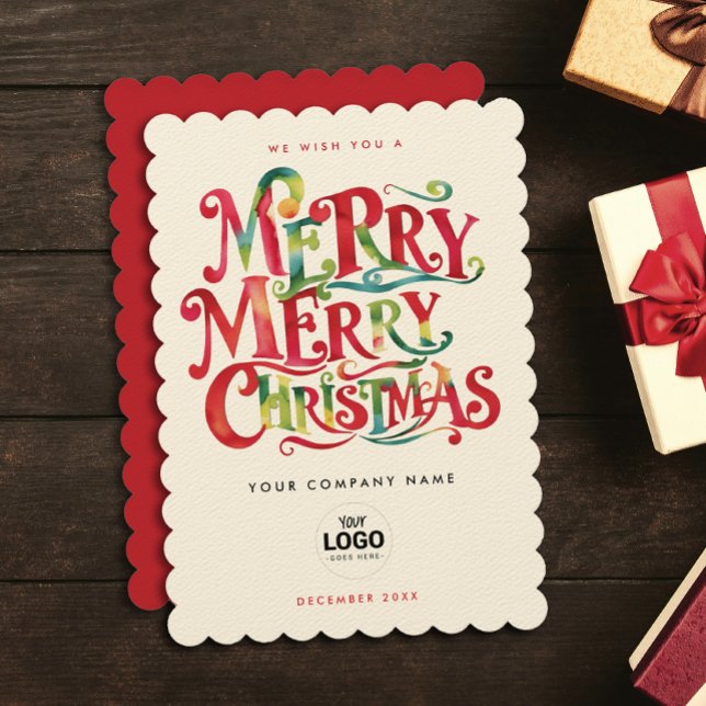 Carte Retro Merry Christmas Red Company Logo Aquarelle (Créateur téléchargé)