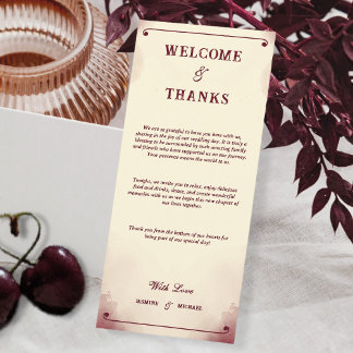 Carte Retro Minimalist Burgundy Ivory Welcome and Thanks