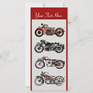 Carte RETRO MOTORCYCLES PARTI Rouge Noir Blanc Gris