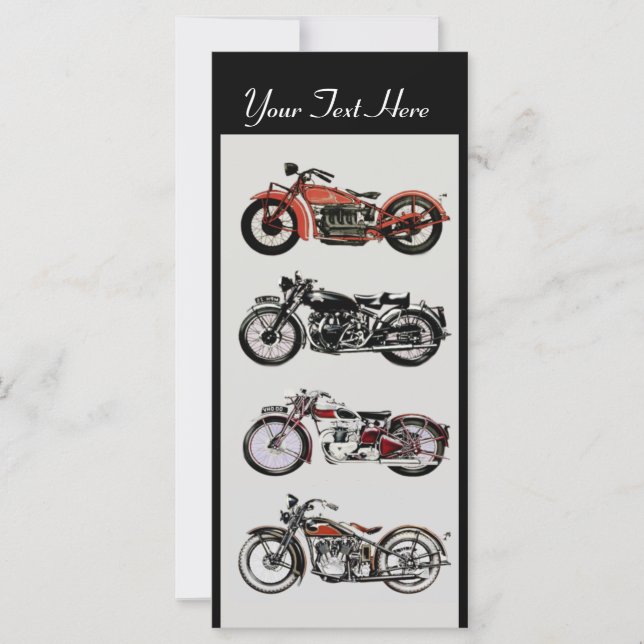 Carte RETRO MOTORCYCLES PARTI Rouge Noir Blanc Gris (Devant)