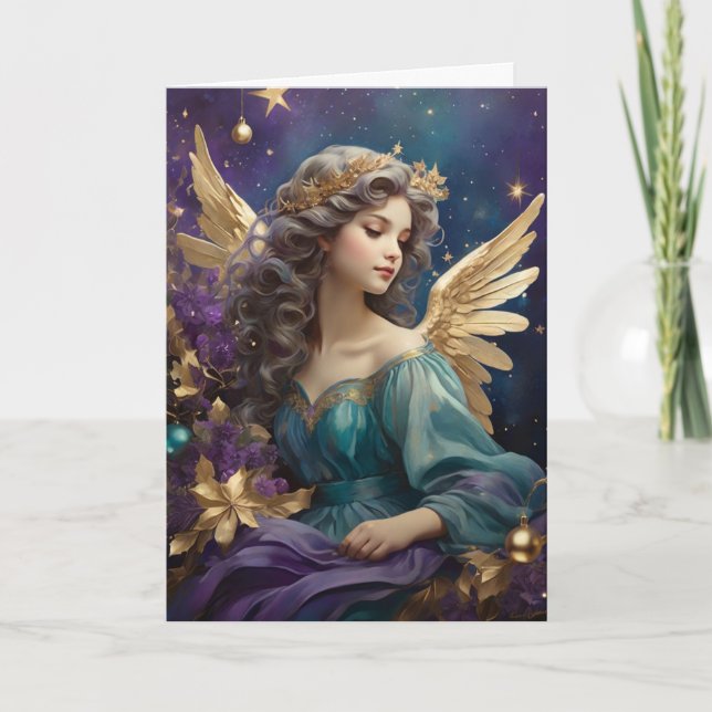 Carte Retro Noël Angel Art Custom Message (Devant)