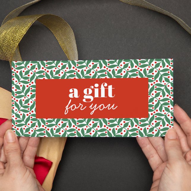 CARTE RETRO NOËL BERRIES ROUGES VERT FEUILLE SPÉCIAL (Greenery foliage red berries christmas gift card or discount card holiday)