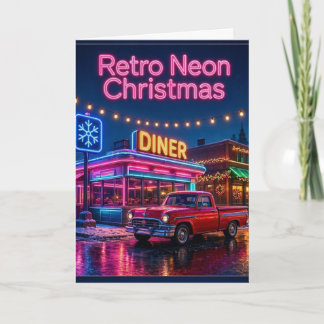 Carte Rétro Noël diner néon | Vacances verticales Noël
