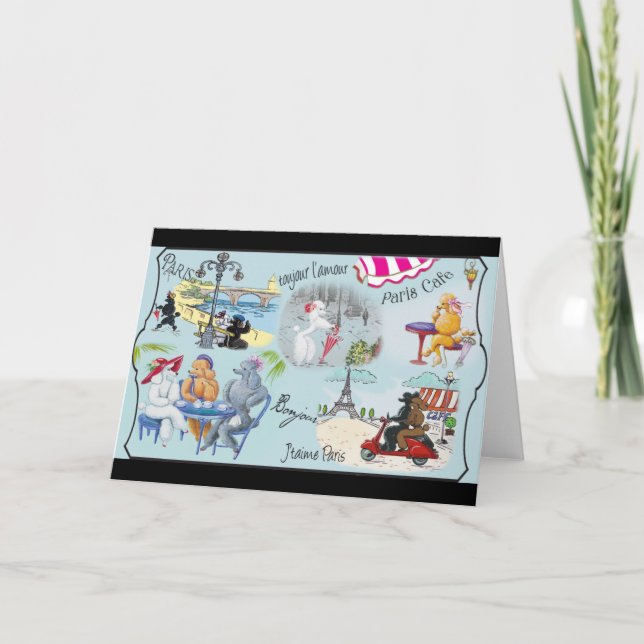 Carte Retro Paris Poodle Collage (Devant)