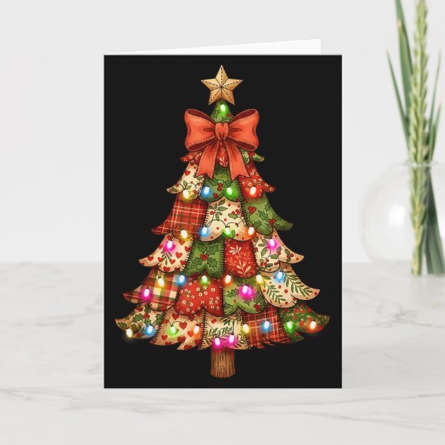 Carte Retro Patchwork Bow Christmas,rustic Country Chris (Devant)