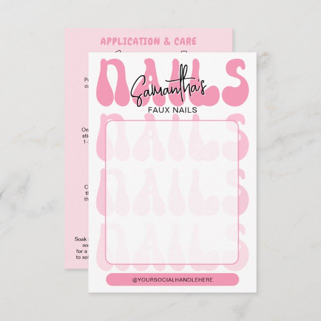 Carte Retro Pink Acrylic Nails Care Guide Display Cards (Devant / Derrière)