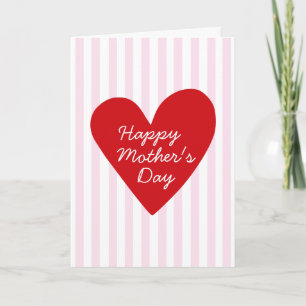 Carte Retro Pink Stripes Red Heart Photo Fête des Mères