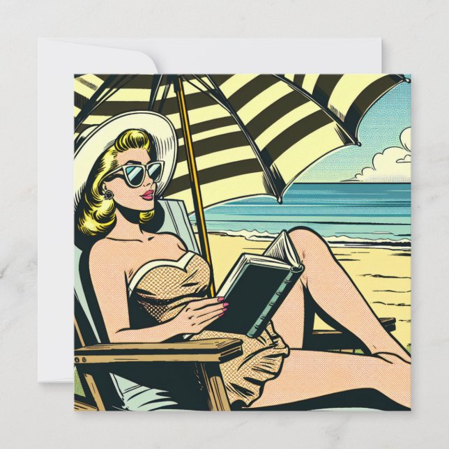 Carte Retro Pop Art Lady sur la plage (Devant)
