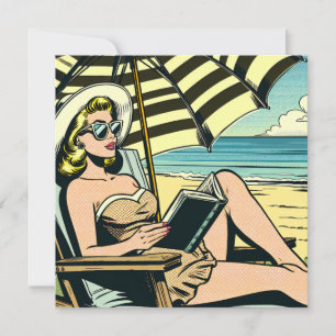 Carte Retro Pop Art Lady sur la plage