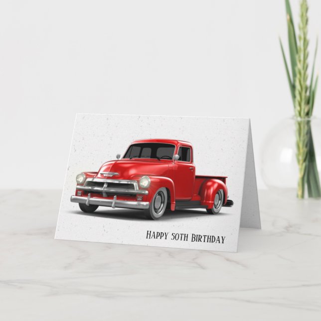 Carte Retro Red Truck 50th Birthday Card (Devant)