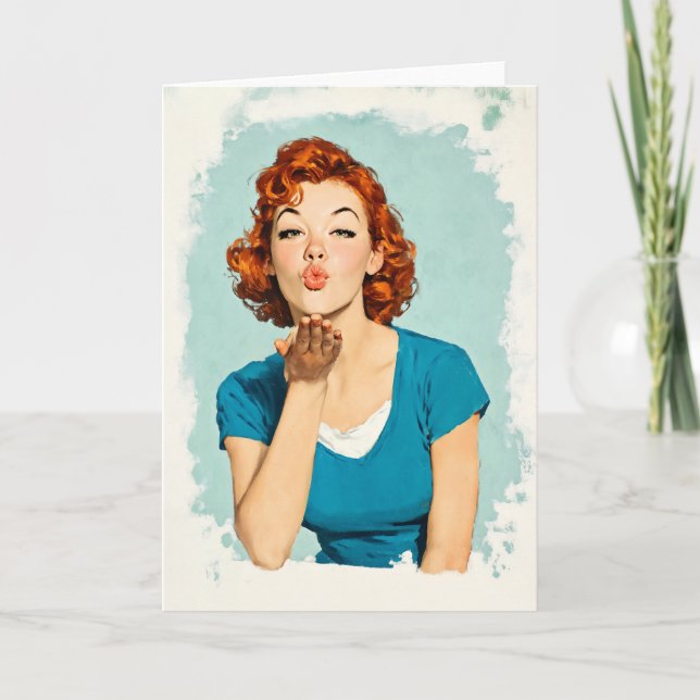 Carte Retro Redhead Sending Sweet Kiss (Devant)