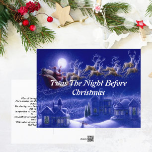 Carte Retro Santa Claus Reindeer Blue Moon