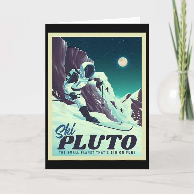 Carte Retro Space Tourism Ski Pluto Skiing Skier  (Devant)