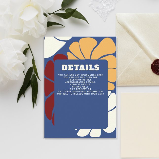 Carte Retro Super Boho Chic Floral Mariage Détails (Retro Groovy Boho Chic Floral Wedding Details Card)