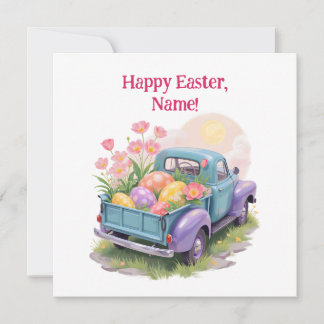 Carte Retro Teal & Purple Truck with Easter Eggs