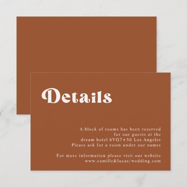 Carte Retro Terracotta Mariage Détails (Devant / Derrière)