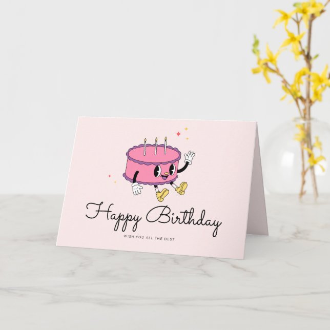 Carte Retro Vintage Cake Birthday Card (Fleur jaune)
