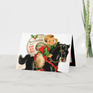 Carte retro vintage Christmas boy ajouter un sentiment