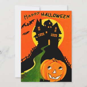 Carte Retro Vintage Happy Halloween Maison hantée