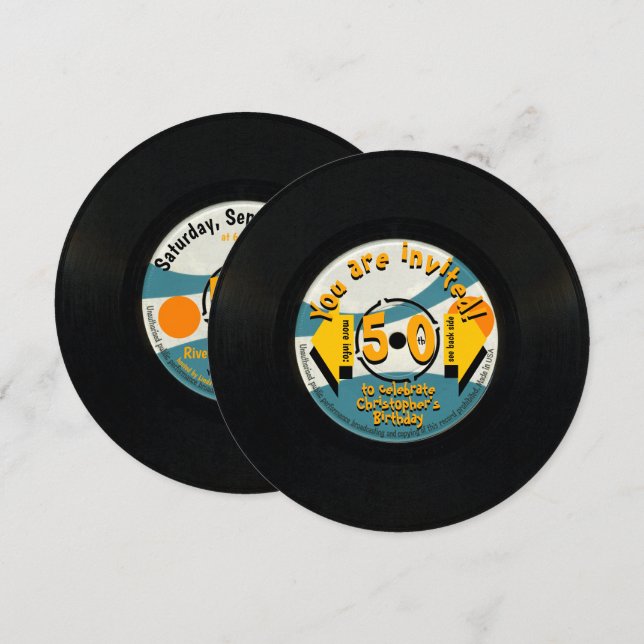 Carte Retro Vinyl 50e fête d'anniversaire avec enveloppe (Devant / Derrière)