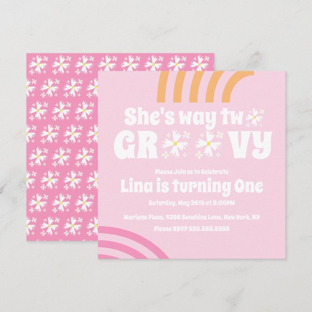 Carte Retro Way Deux Super Daisy Flower Anniversaire ros (Devant / Derrière)
