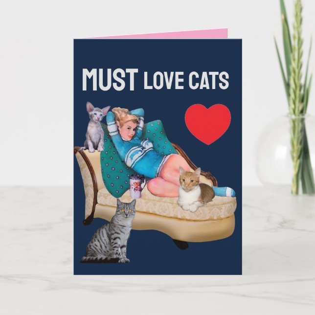 CARTE RETRO WOMAN (FEMME DE MÉNAGE) CAT VALENTINE'S DAY  (Devant)