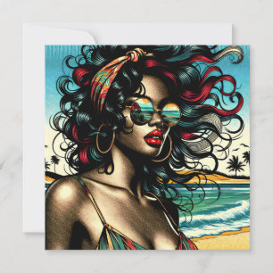 Carte Retro Woman on Beach Comédie Style Pop Art