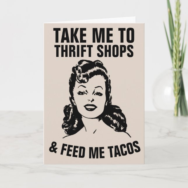 Carte RETRO WOMAN THRIFT SHOPPING & TACOS FUNNY Cards (Devant)