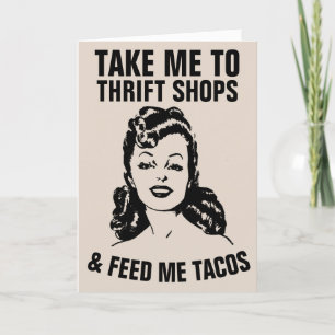 Carte RETRO WOMAN THRIFT SHOPPING & TACOS FUNNY Cards