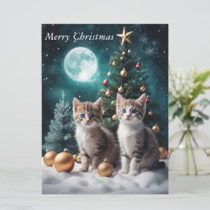Carte Réveillon de Noël magique avec chatons par arbre