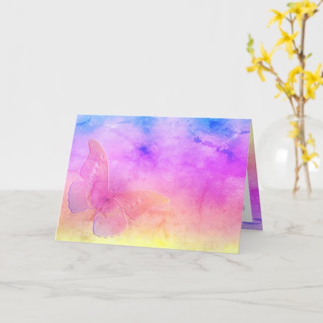 Carte [Rêves d'aquarelle] Papillon aux couleurs pastel d (Fleur jaune)