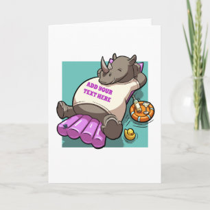 Carte Rhino Relaxant Sur Un Lilo Drôle Drôle Cartoon