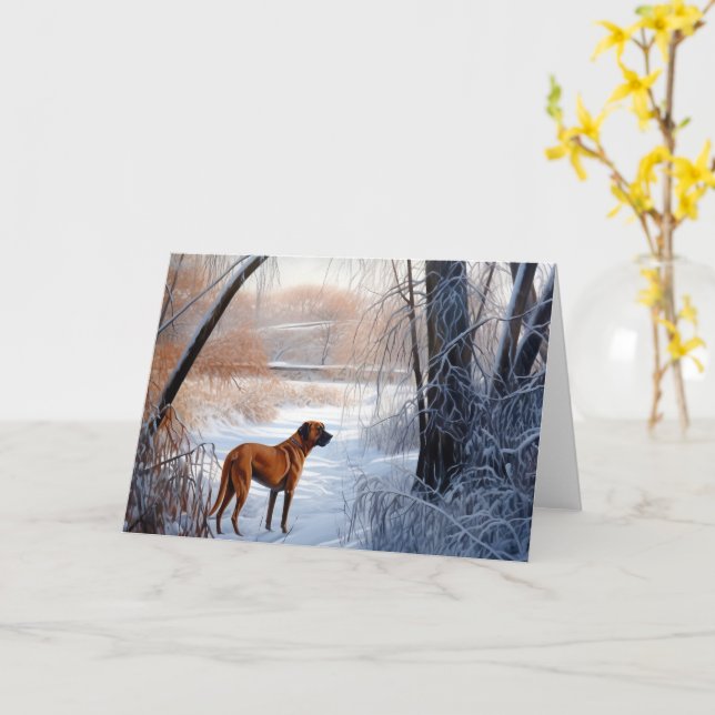 Carte Rhodesian Ridgeback Laisser Neige Noël (Fleur jaune)