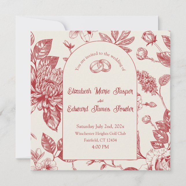 Carte Riche Rouge Français Floral Toile Floral Floral (Devant)