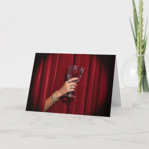 Carte Rideau rouge de théâtre et verre à vin en cristal