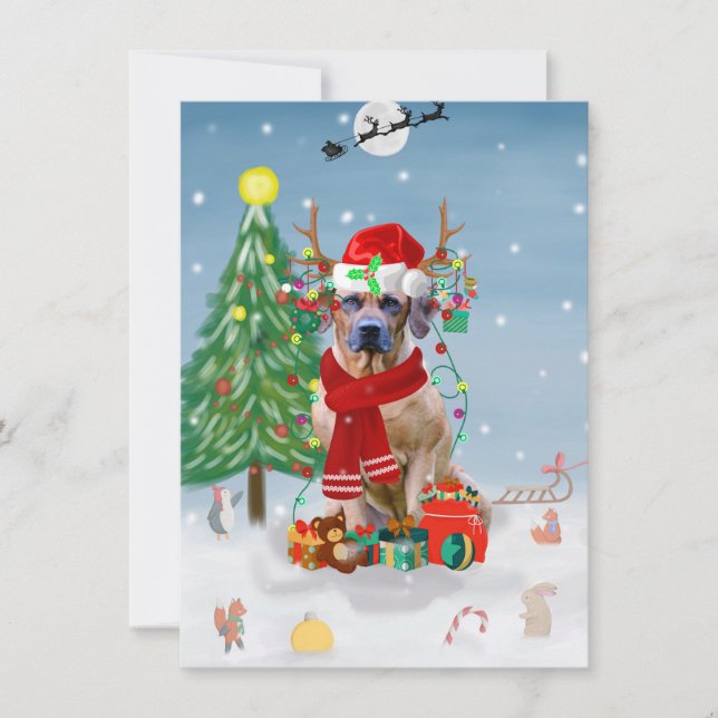 Carte Ridgelback de Rhodésie dans la neige Cadeau de Noë (Devant)
