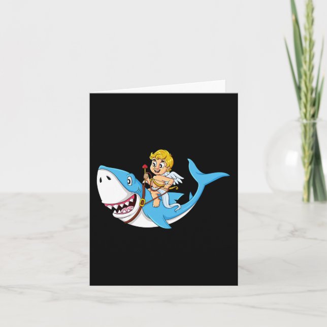 Carte Riding Cupid Shark Valentines Jour Amusants Garçon (Devant)