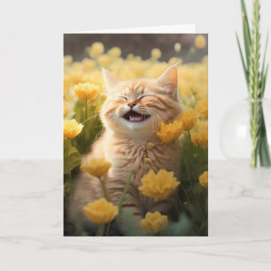 Carte Rire Chaton D'Anniversaire En Fleurs