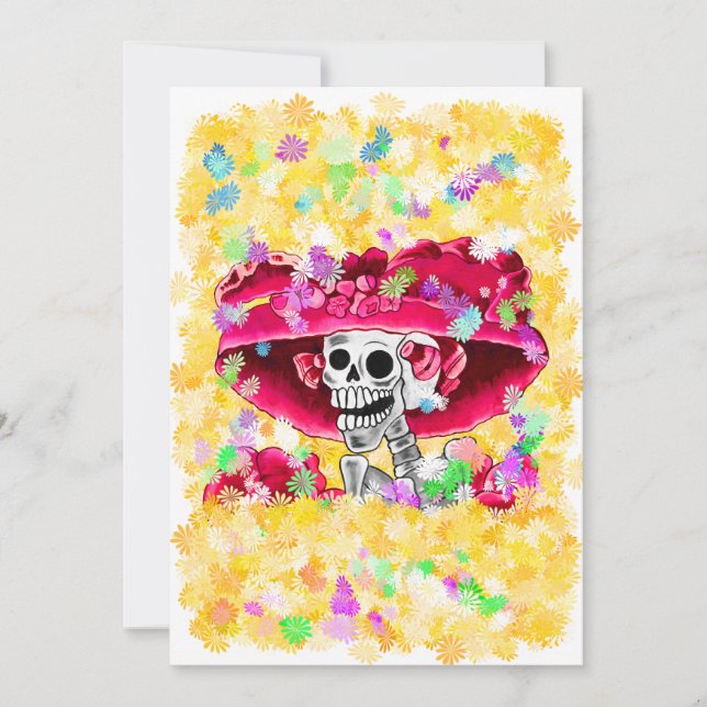 Carte Rire Skeleton Woman dans Red Bonnet (Devant)