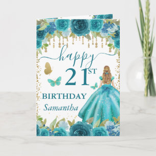 Carte Robe Aqua Princesse aux Cheveux Blonds Anniversair