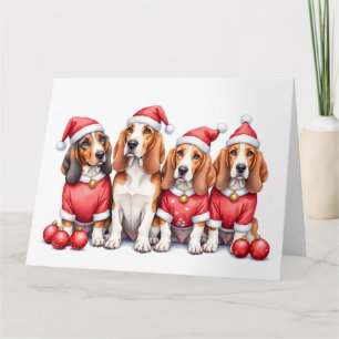 Carte Robe de Noël Basset Hound Chapeau de Père Noël