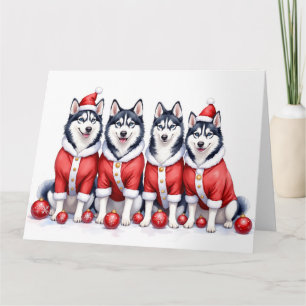 Carte Robe de Noël pour Husky Sibérien avec Chapeau de P