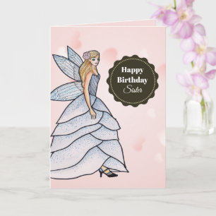 Carte Robe de pétales grise blanche de princesse fée à l