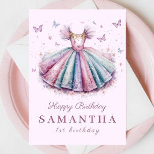 Carte Robe de princesse Pastel pour 1er anniversaire